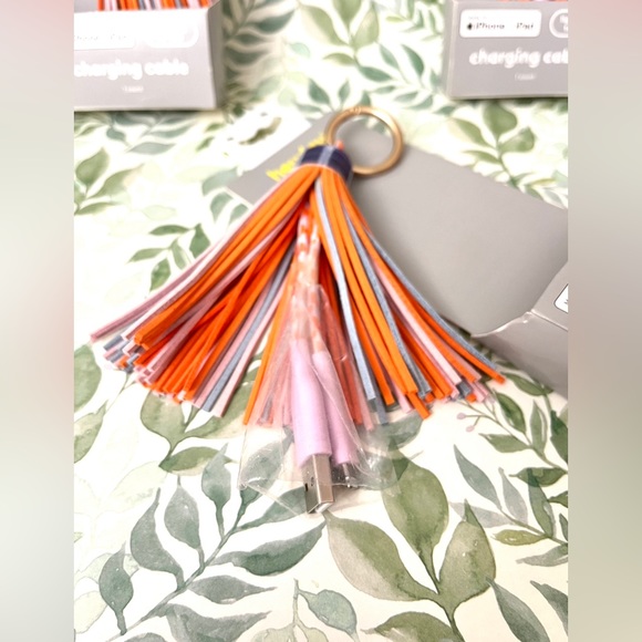 Lightning to USB Charging Cable Colorful Tassel Keychain for iPhone Orange Pink - Picture 2 of 4
